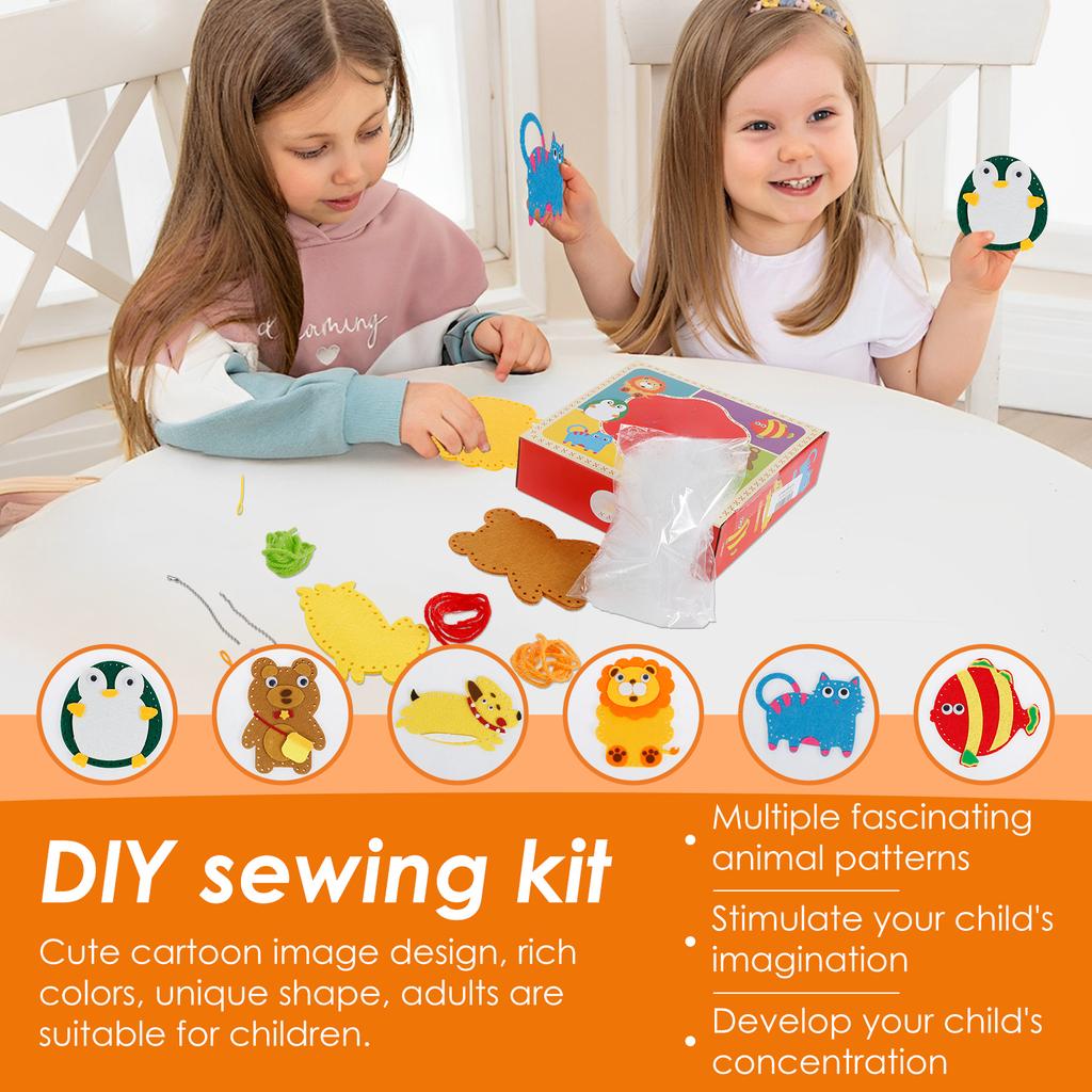 Kids Sewing Kit Fun and Educational Beginner Sewing Kit Creative Felt Sewing Kit Portable DIY Felt Sewing Craft Kit for Family