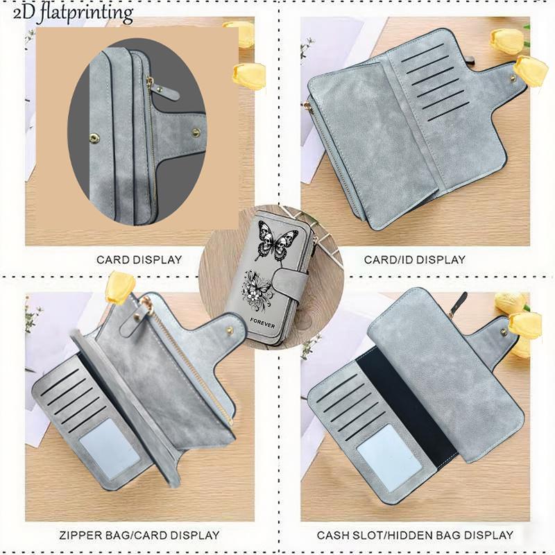 Women's long wallet, 1 piece, butterfly pattern clasp design - multi-compartment structure, suitable for travel, daily use, birthday gift, portable