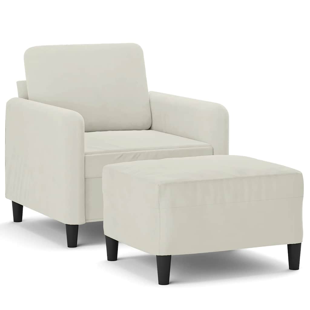 Cream Velvet Armchair with Footstool 60 cm