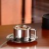 200ml Double Walled Heat Resistant Coffee Cup Set European Style Stainless Steel Water Cups with Saucer Spoon Cafe Accessories