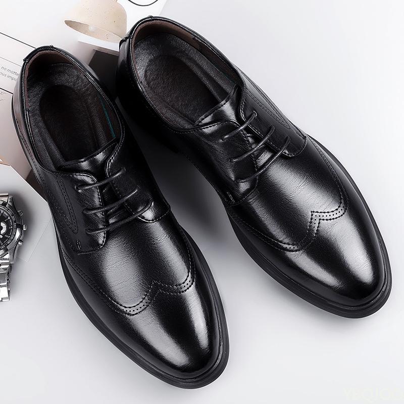 Fashion New Genuine Leather Men's Shoes Fashion High End Dad Leather Shoes Casual Wear Resistant Business Shoe Black Male Work Shoes