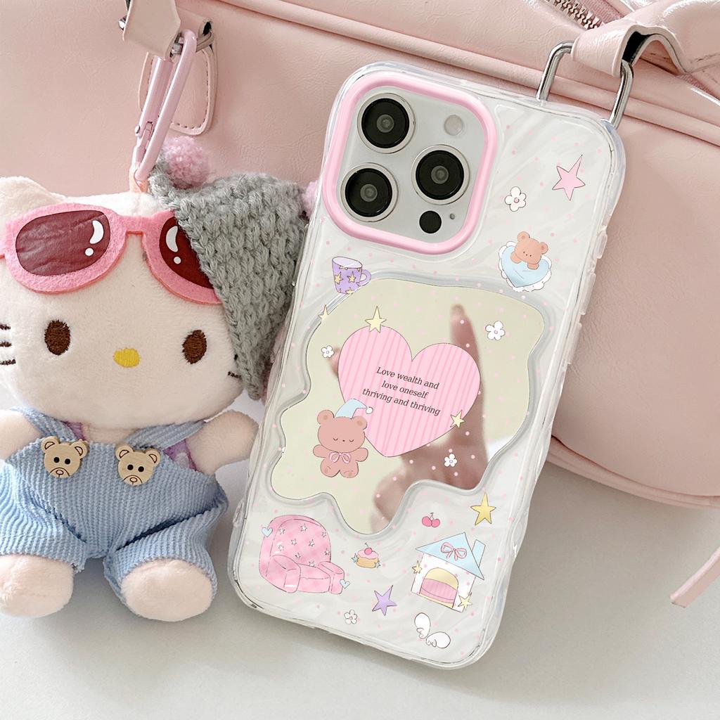 Love Bear Wave Mirror Is Suitable for Apple 16/15/iphone13promax Huawei Makeup Mirror Mobile Phone Case