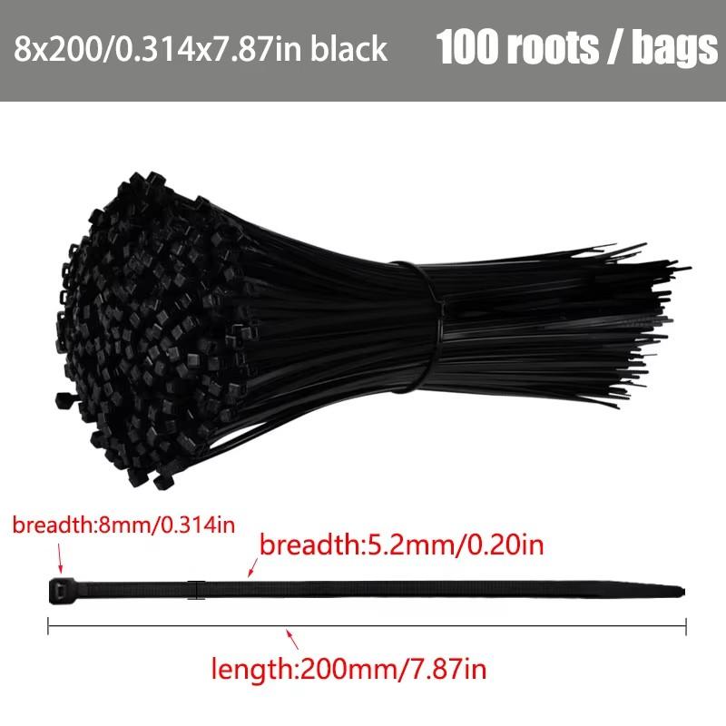 Self-locking Plastic Nylon Tie 100 PCS Black 4X150cable Tie Fastening Ring Cable Tie Zip Wraps Strap Nylon Cable Tie Set