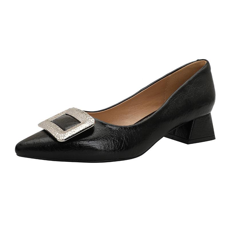 Pointed High Heels Thick Heels Are Not Tired Feet 2025 Spring New Large Size Women's Shoes Soft Leather Comfortable Shallow Low Heel Single Shoes