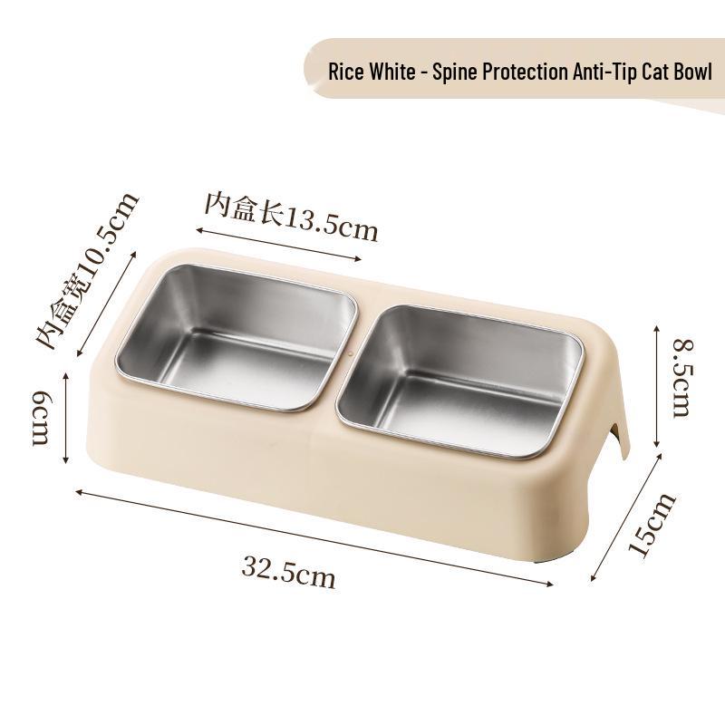 Slanted Double Cat Bowl - Anti-tip, Stainless Steel, Detachable, Washable, Anti-black Chin Cat Food and Water Bowl.