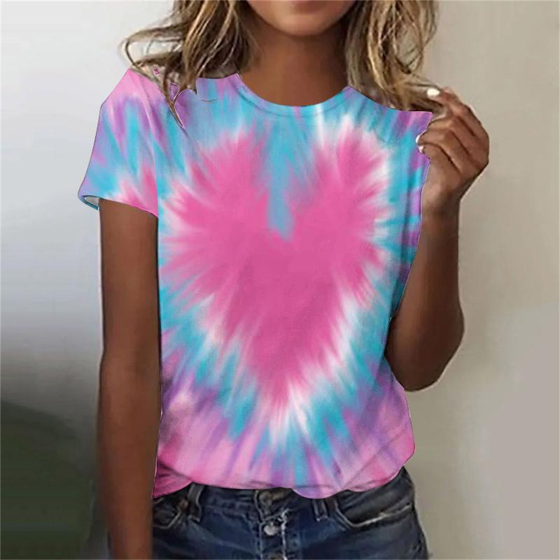 Camisetas de Manga Corta con Cuello Redondo para Mujer con Estampado 3D de Patrón Tie Dye Colorido Y2k Harajuku Camisetas Oversize Tops Ropa Femenina