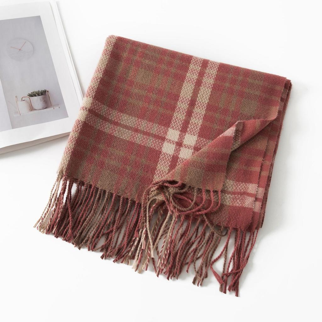 New sweet warm imitation cashmere scarf plaid student couple winter thickened warm scarf