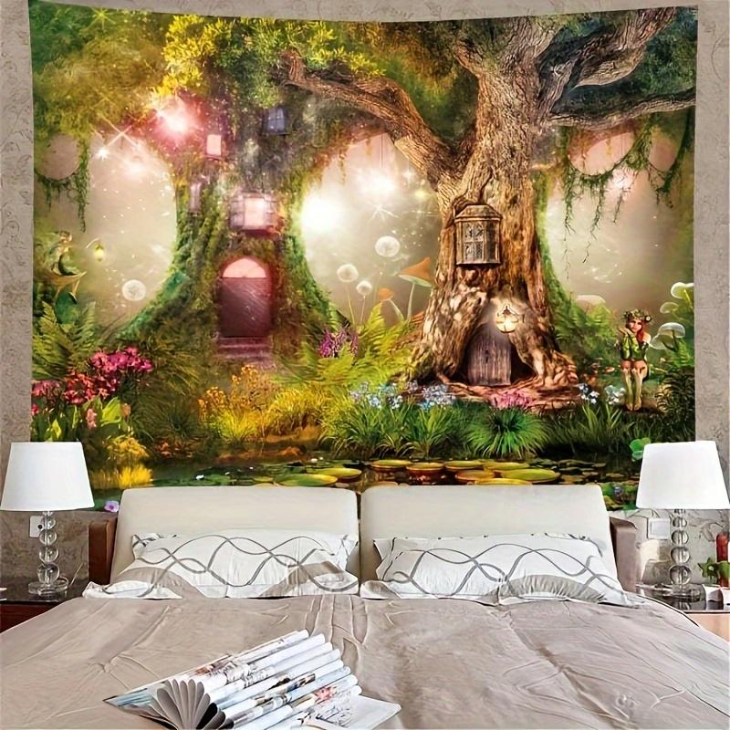 VIKAMA Fairy Forest Fairy Tale Tapestry Treehouse Children's Room Magic Corner Theme Fantasy Living Room Decor