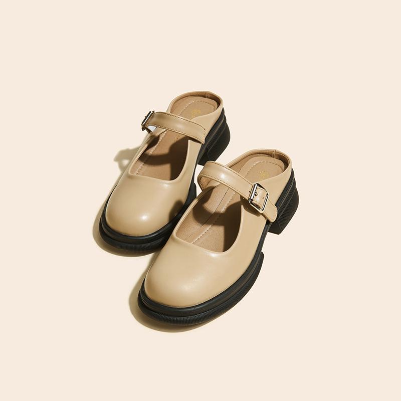 Q1-2 French Platform Thick Heel Mary Jane Shoes Women's Spring and Summer New Simple Bag Head Drag a Pedal Sandals Slippers
