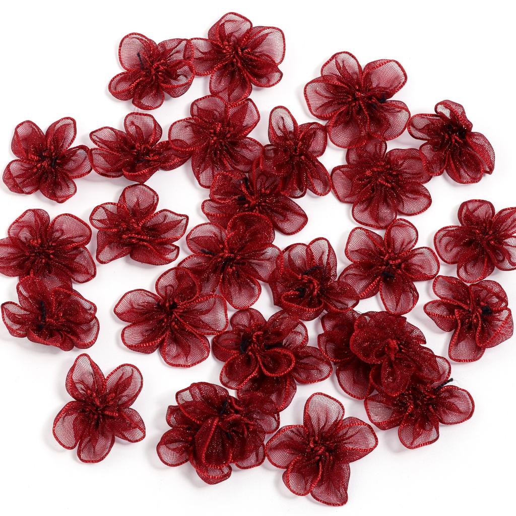 20pcs/lot 3cm Snow Gauze Fabric Flower Five Petals Plum Blossoms Artificial Flower For DIY Clothing Sewing Headwear Decoration