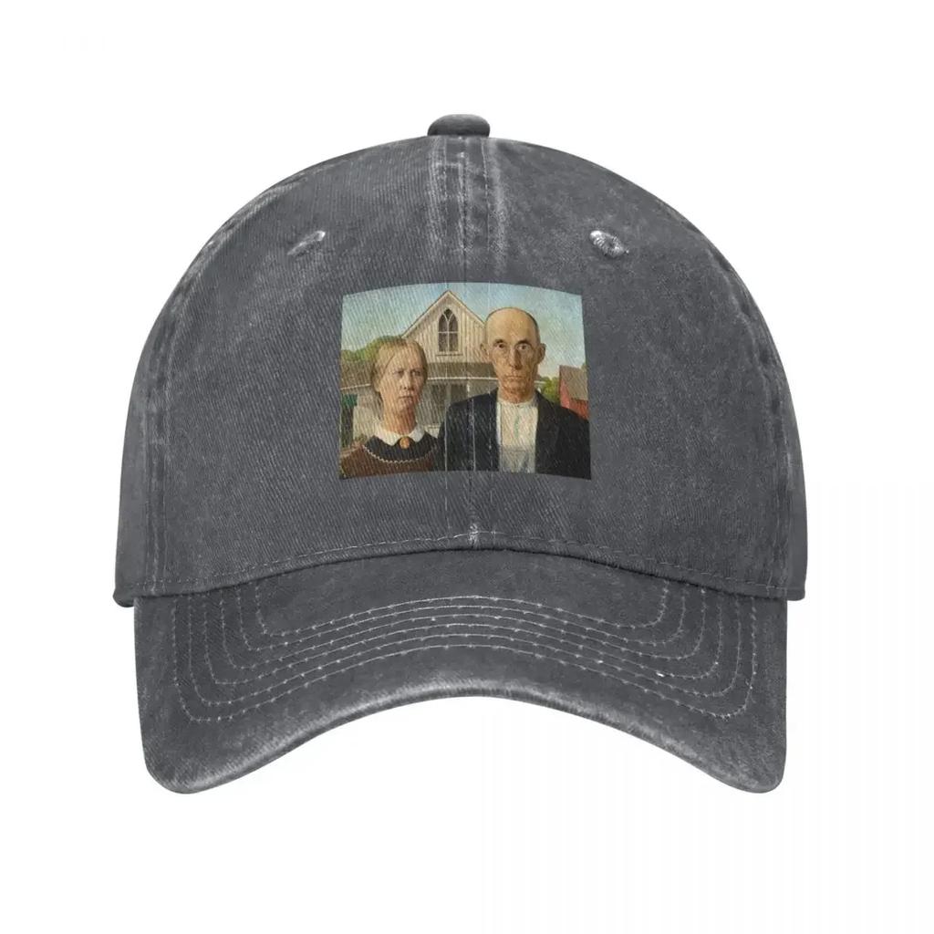 High Res Grant Wood American Gothic  Baseball Cap Dropshipping Unique Hats Funny Hats Snap Back Hat Caps For Unisex Womens