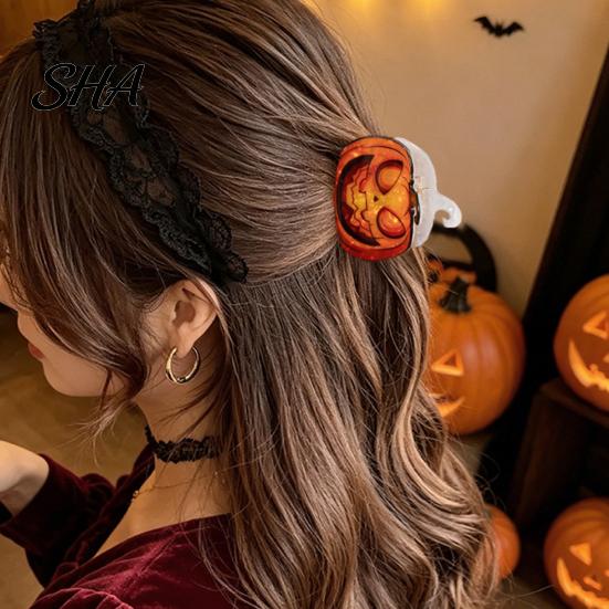 Cool Pattern Hair Accessory Back Head Claw, Reinforced Shark Clip with Elastic Base, Halloween Skull Claw Pumpkin Bat Patterns for Bun Half-Tied Style