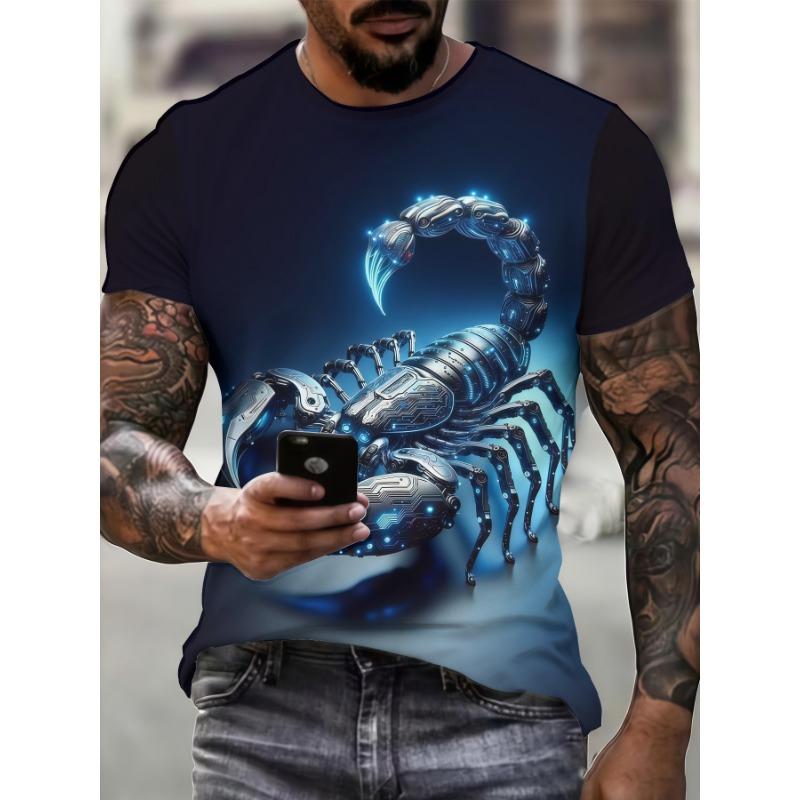 Men s Cyberpunk Mechanical Scorpion 3D Printed T-Shirt Casual Short Sleeve Crewneck Top Cool Tech Style Graphic Tee Streetwear Fashion Apparel S