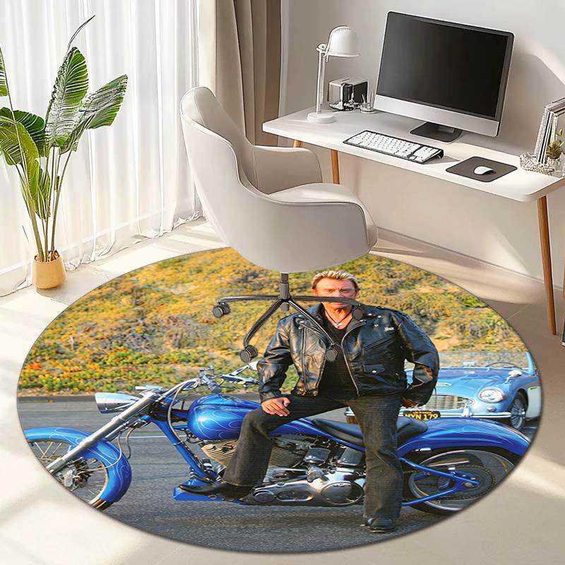 French legendary rock singer and actor Johnny Hallyday Round Carpet Soft Home Decoration Corridor Table and Chair Anti slip Outdoor Floor Mat rug H9