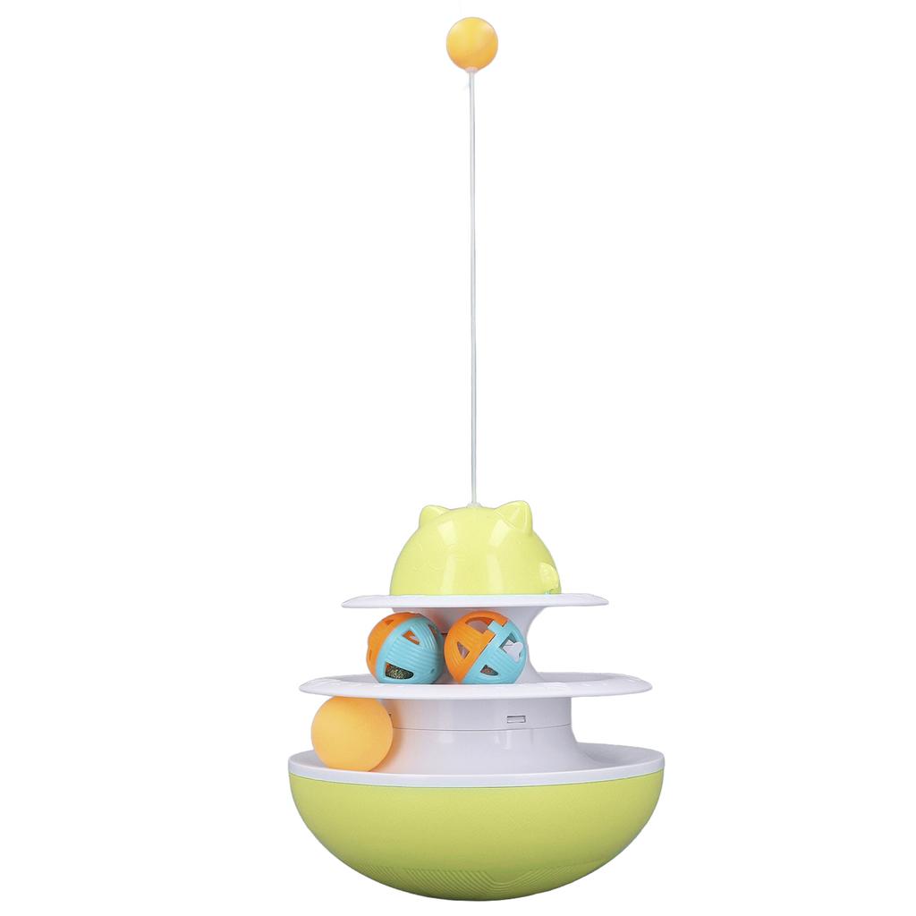 Cat Turntable Toy 2 Level Interactive Exercise Kitten Track Tower Puzzle Toy with Rolling BallYellow
