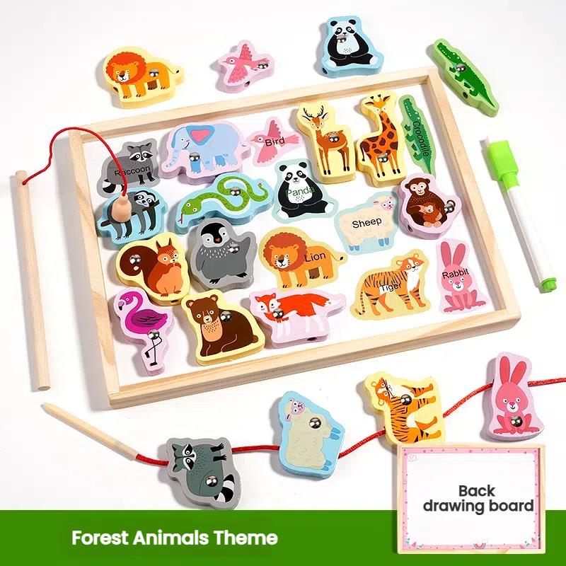Montessori Tre Magnetisk Fiskespillsett 2 i 1 Tegnebrett Tre Perlespill Barn Finmotorikk Pedagogisk Puslespill Leker