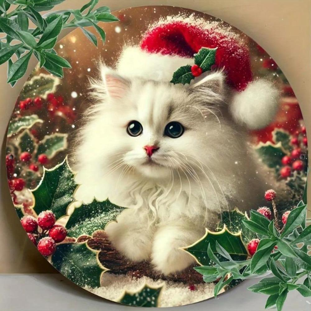 Christmas Cat Metal Sign Wall Art Vintage Home Decor Gift