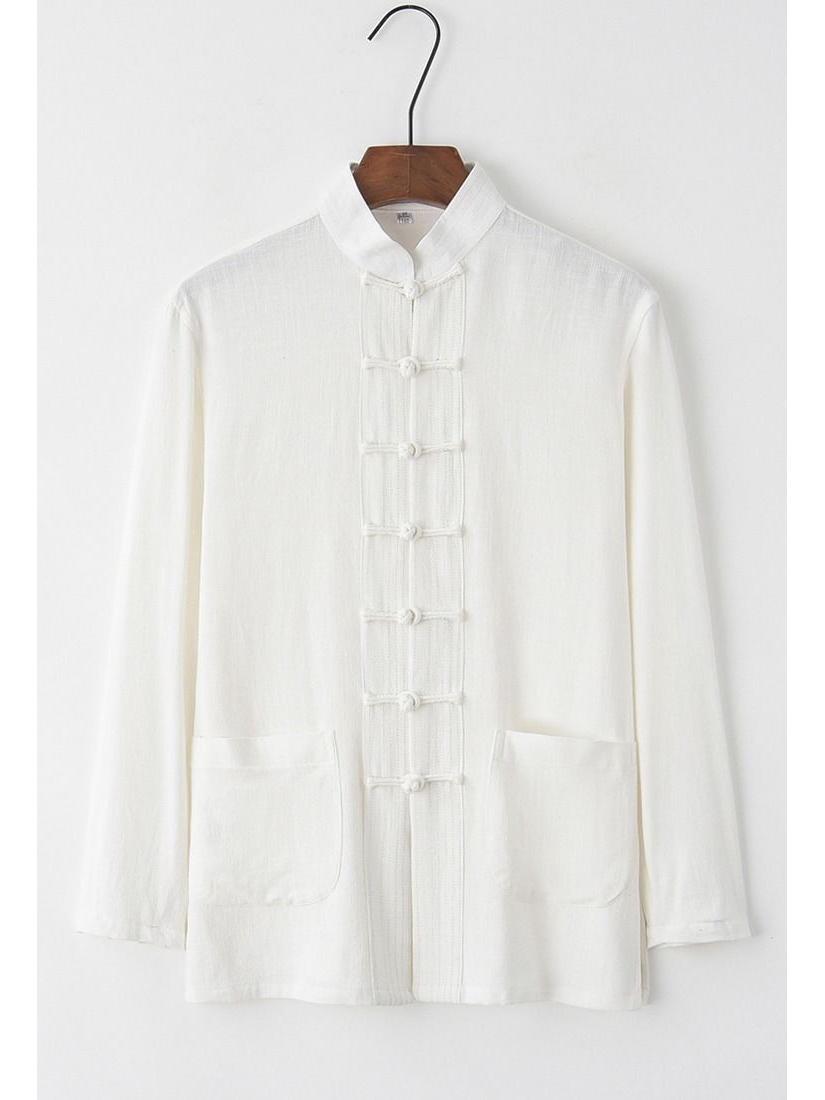 

Чоловічий ретро китайський стиль бавовна-лляний костюм з довгими рукавами Тан Ханфу Тайцзи дзен Топ Large