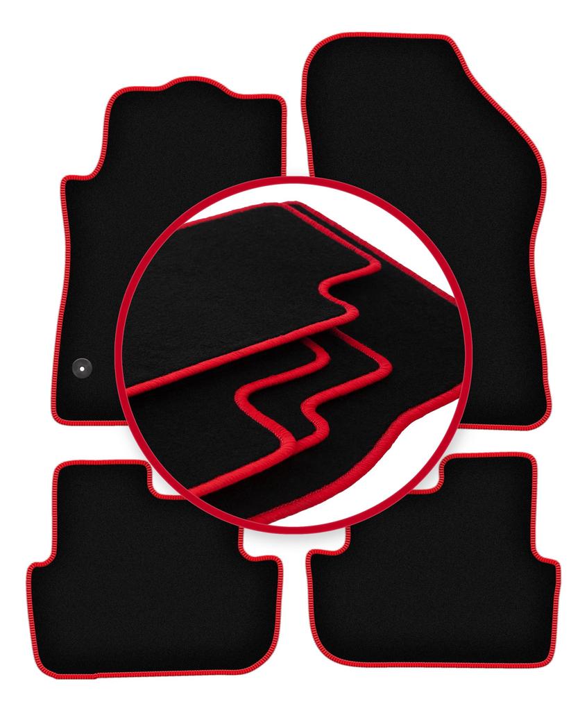 Velurové podlahové rohože s červeným okrajem pro: Peugeot 308 CC kabrio (2007-2013)
