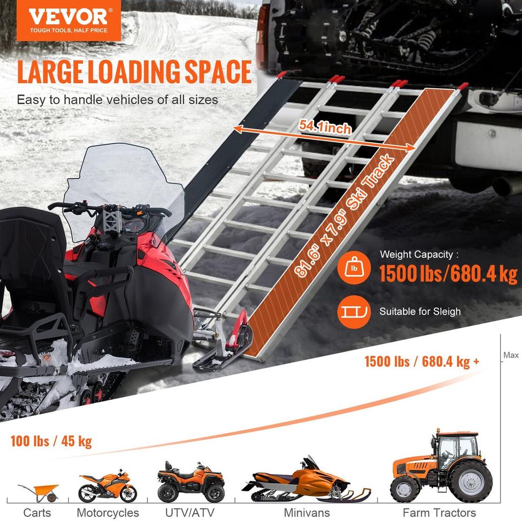 85" X 54" Extra Wide Aluminum Foldable Ramp 1500LBS Capacity Loading Ramp