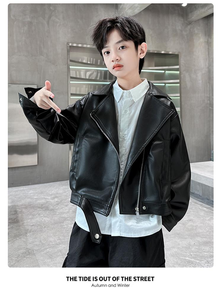 Children's Clothing, Boys' Spring Clothing, Leather Jacket, 2026 New Spring and Autumn Style Jacket, Mid Size Boys' Spring Clothing Trend