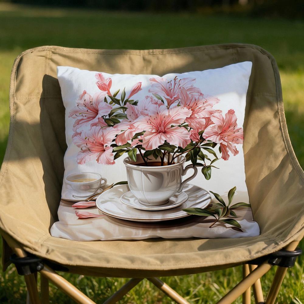Painting Cup of Flowers Cushion Cover Soft Reversible  Durable Pillow Cover  MultiScene Use for Home  Car Daily Comfort