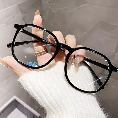 Large Frame Anti-Blue Tr Glasses With The Same Retro Trend Plain Mirror Fashionable Black Frame Flat Mirror