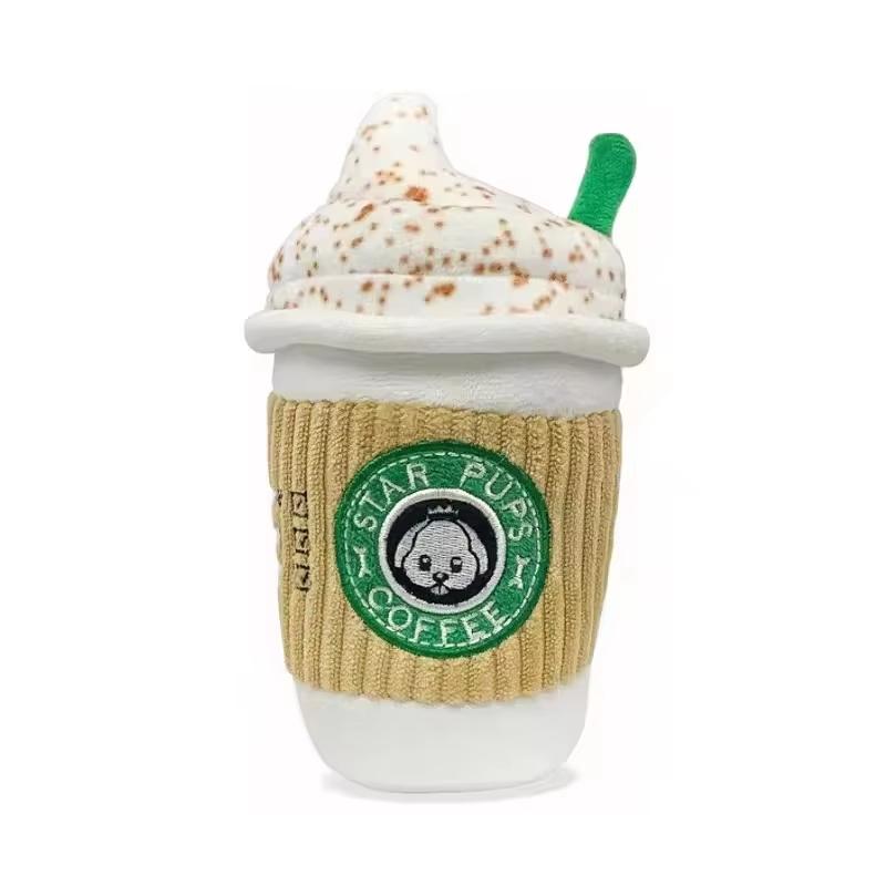 QUCHONPET  Interactive Squeaky Dog Plush Toy Coffee Cup Spice Latte Shape Funny Chew Toy