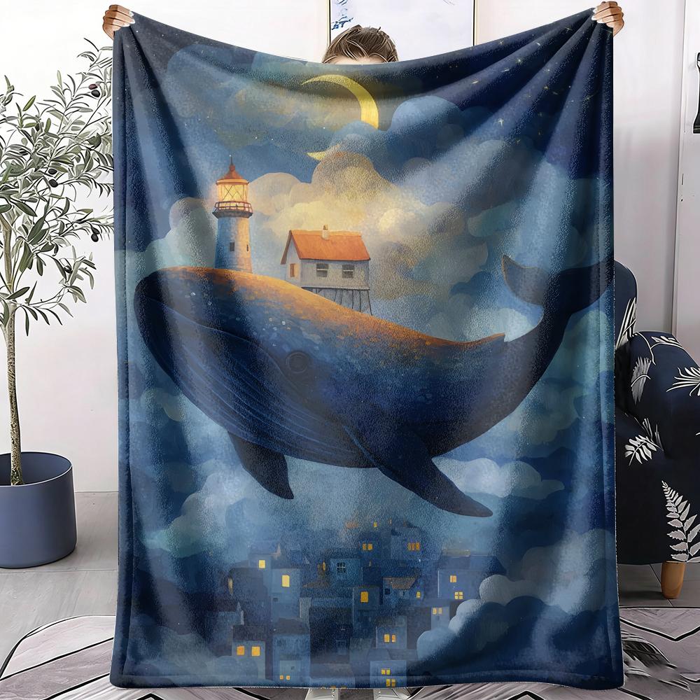 Whale Starry Sky Throw Soft Flannel AC Blanket Lightweight Summer Nap Throw Cozy Blanket for Sofa Bed Travel Home