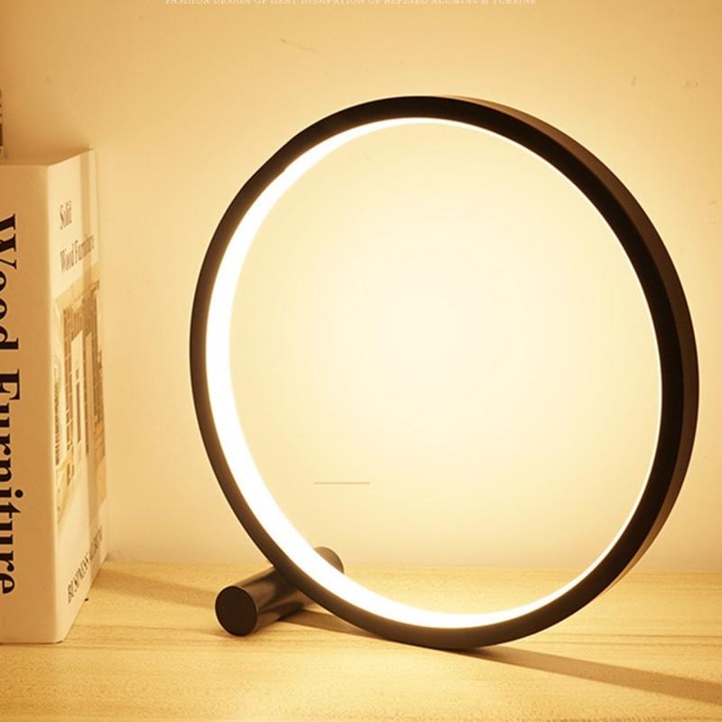 LED Table Lamp for Bedroom Round Acrylic Desk Lamp for Living Room Black/Wh