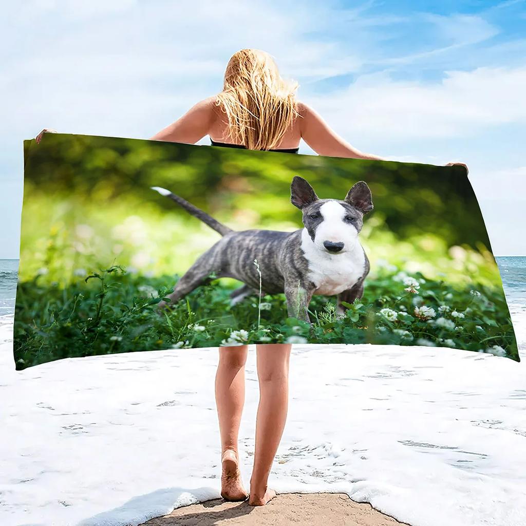 Bull Terrier Print Large Beach Towel for Bath Travel Outdoors Lightweight Soft Towels Super Absorbent Sandproof Quick Dry Towel
