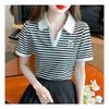 Navava NT1882 STriped Bear Embroidered Collar ShorT Sleeve T shirT