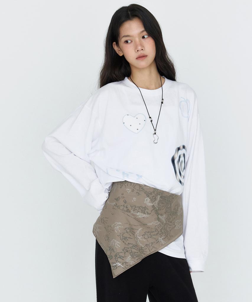 MONGDOL Patchwork Graphic Long Sleeve T-Shirt White Mdts105White