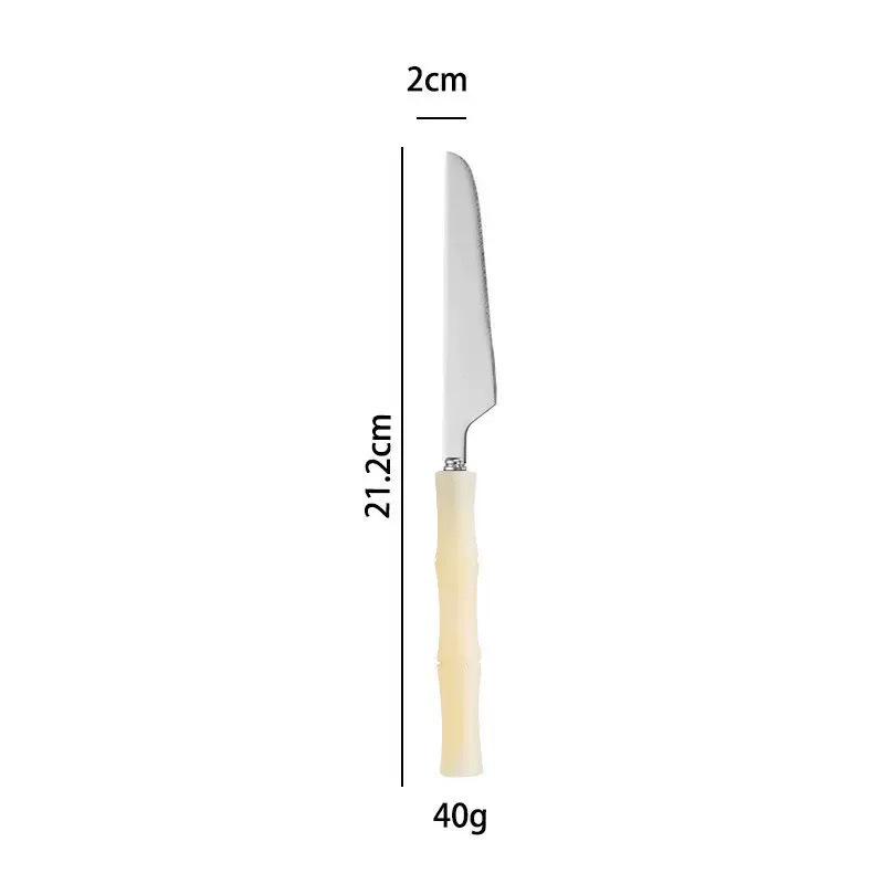 304 Stainless Steel Gold Cutlery Set with Violet Acrylic Bamboo Joint Handles: Includes Knife, Fork, and Spoon for Hotel Light Luxury Use.