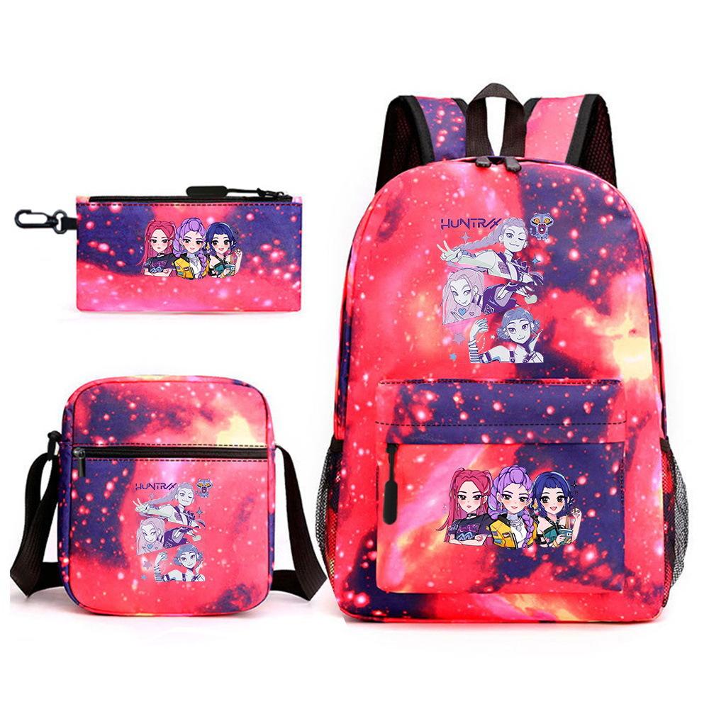 Demon Hunter Girl Group Backpack Kpop Backpack Digital Color Printing Boys And Girls School Bag Shoulder Bag Three-Piece Set