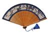 Women's Silk Fan Paper-cut Short Fan  Grape Pattern, Navy Blue