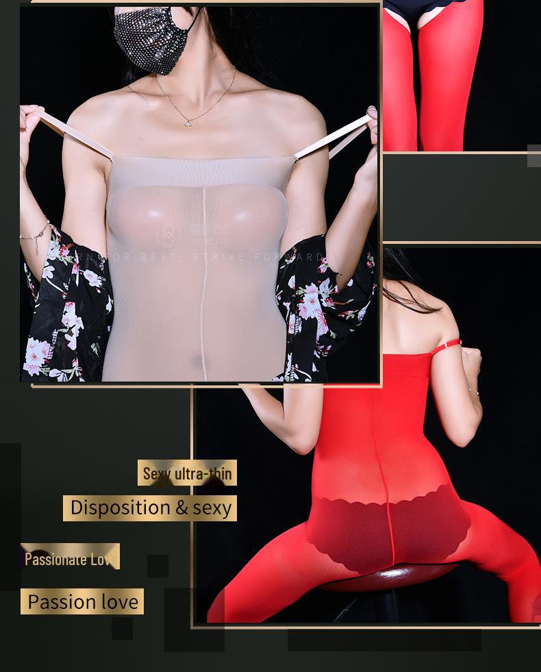 Qinghe 10D Transparente Strapsstrümpfe & Verstellbarer Träger Tube Top Body Set