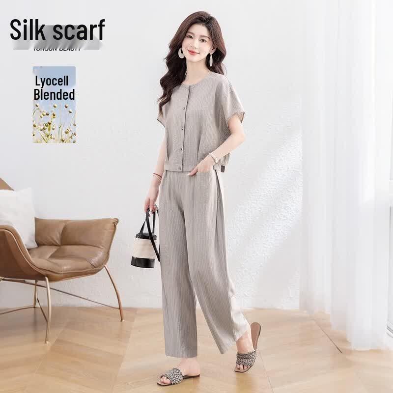 Women s Lyocell Linen Two-Piece Set M светло-серый
