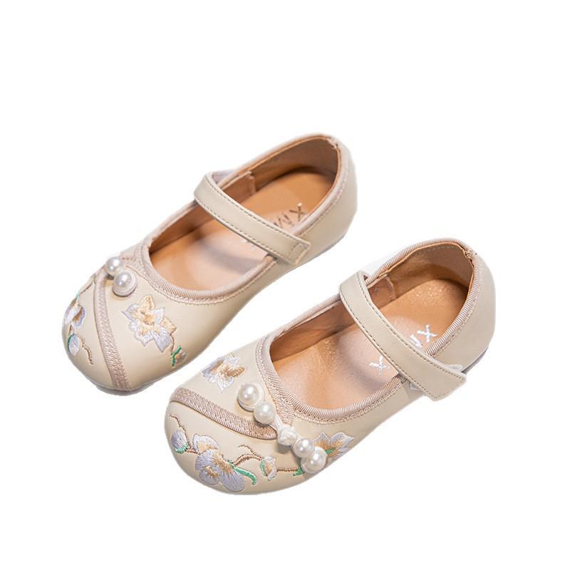 2026 Spring/Autumn Embroidered Hanfu Shoes for Baby Girls, Ancient Style Leather Princess Shoes, Trendy Children's National Style Footwear