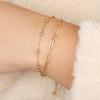 Hot-selling 4mm imitation pearl chain metal square bracelet 2-piece set women's double-layer simple hand jewelry