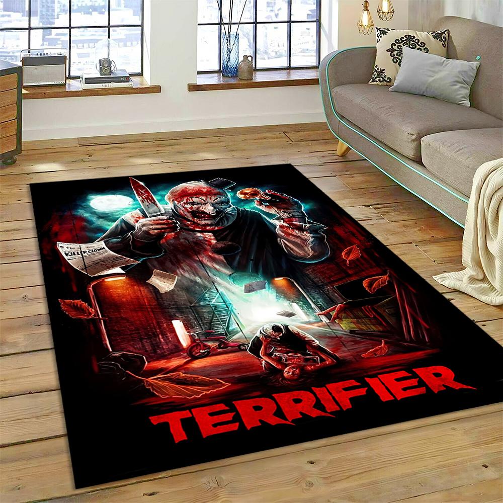 3D Terrifier 3 Horror Clown Movie Cartoon Carpet Rug for Bedroom Living Room Home Sofa Decoration,kids Play Decor Floor Mat Gift