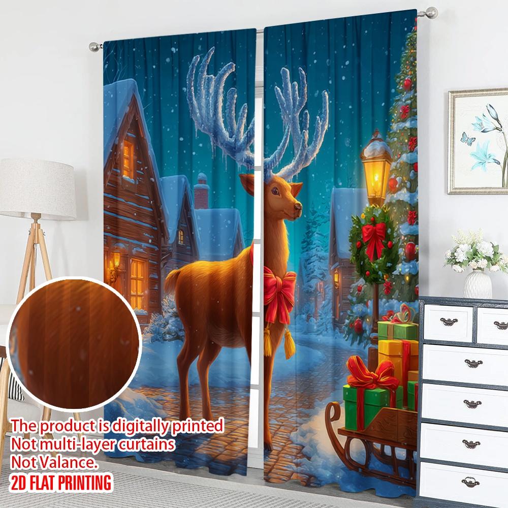 2pcs 2D flat printing Popular Christmas curtains Christmas Reindeer Gifts Sleigh Digital Printed Polyester Drapes Party &