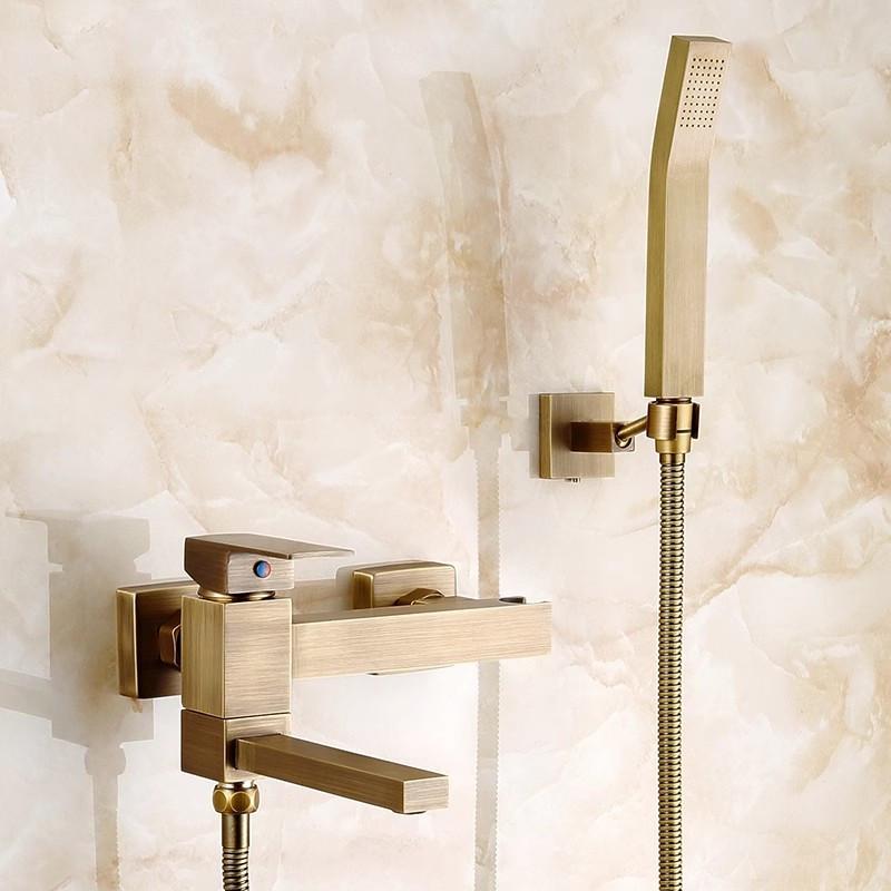 Antique Bathtub Shower Set Wall Mounted Brass Bathtub Faucet, Bathroom Cold and Hot Bath and Shower Mixer Taps Brass