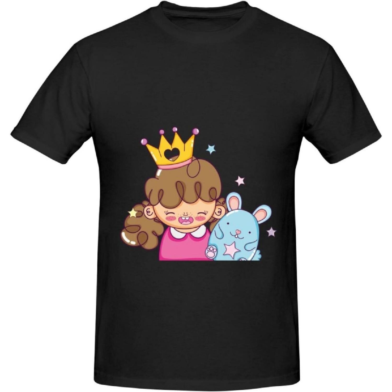 QIZYOQA Beautiful Girl with Crown and Hamster T-Shirt Cotton Short Sleeve for Men Women T-Shirt XXXXXL разноцветный
