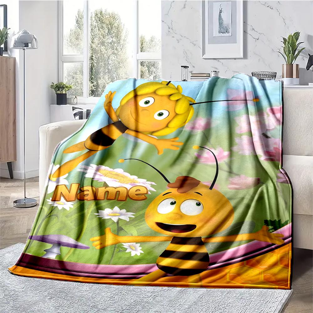 Custom Name Maya the Bee Theme Printed Blanket - Perfect for Couch, Bed, Travel & Outdoor Use | Machine Washable, Cozy & Durable.