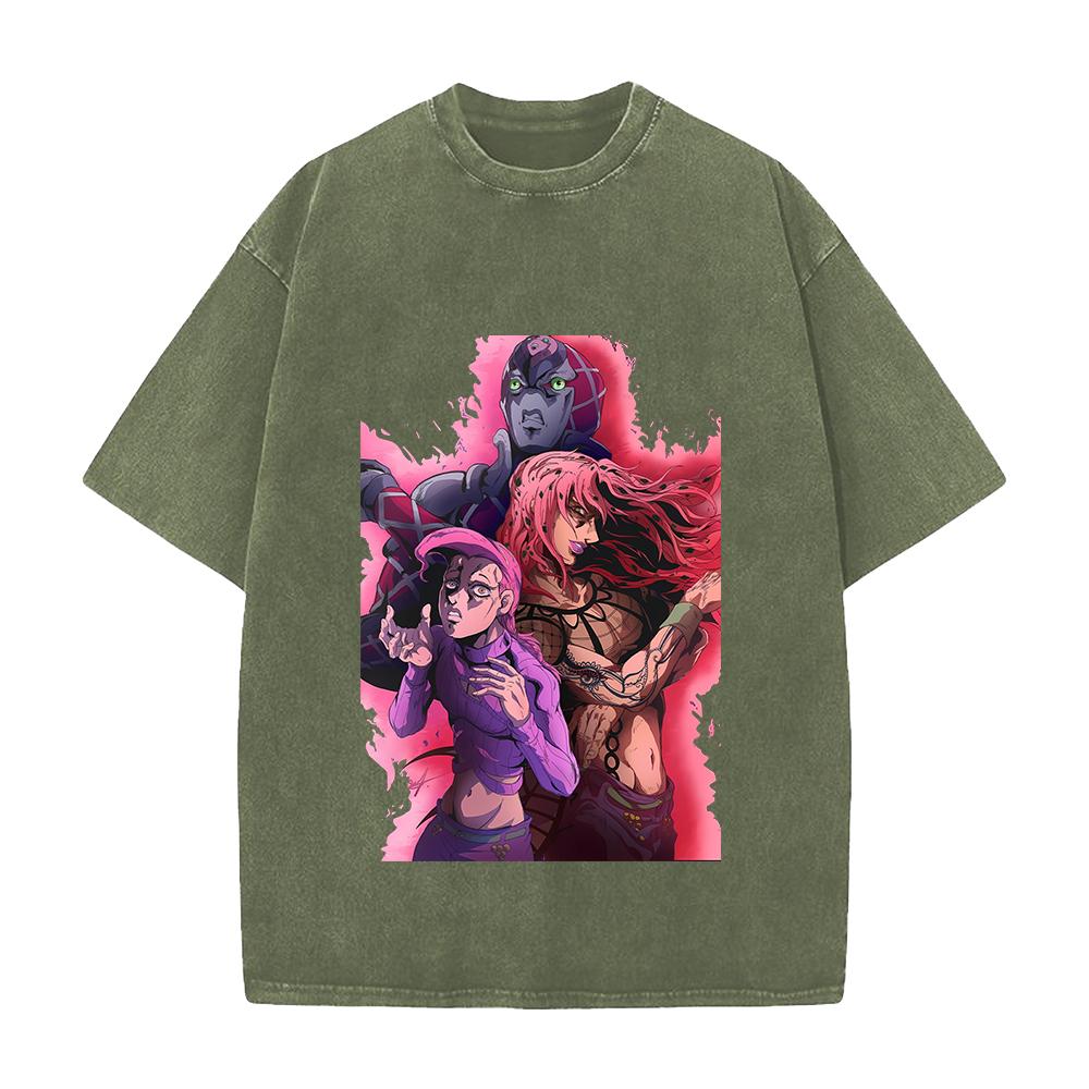 Hot Anime JoJo's Bizarre Adventure Diavolo Graphic Tee Men Women Clothing Washed Cotton Tshirt Casual T-shirt Harajuku T Shirt