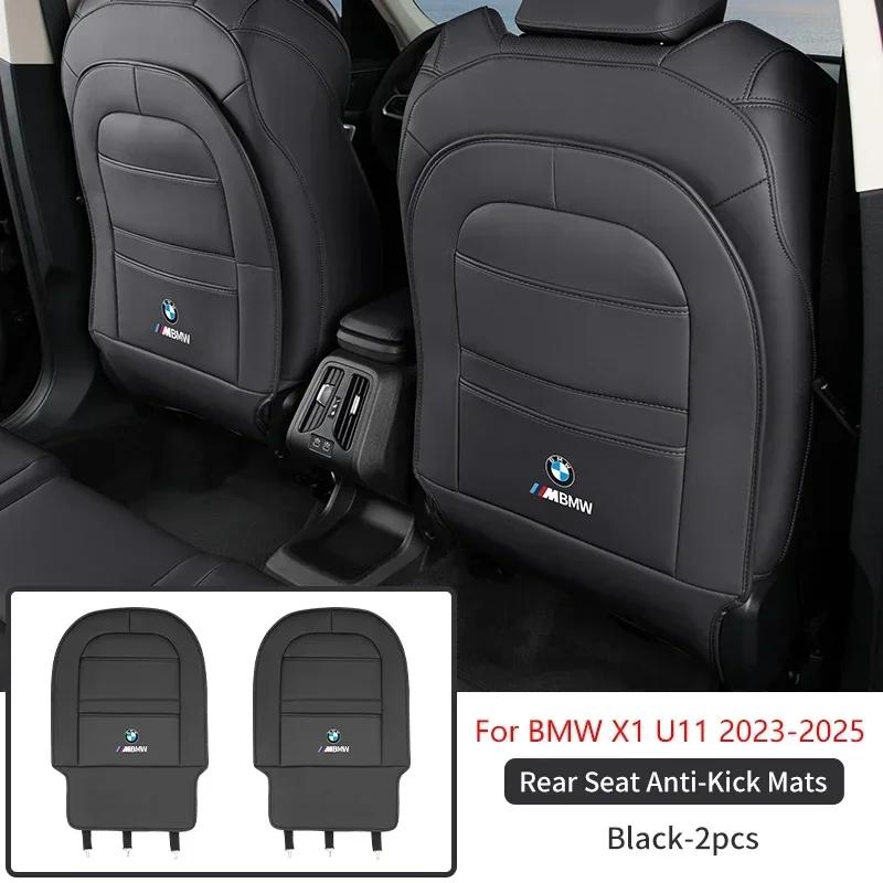 

-2PCS Car Seat Back Protector For BMW X1 U11 2024 2025 PU Seat Anti Kick Pad Storage Bag Anti-Dirt Mat Interior Accessories Black 2PCS