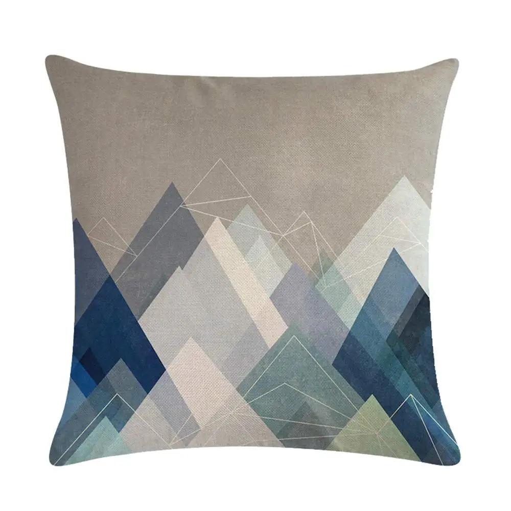 Blaue Tinte Malerei Geometrisches Muster Leinen Kissenbezug Sofakissenbezug Heimdekoration Kann für Sie sein 40X40 50X50