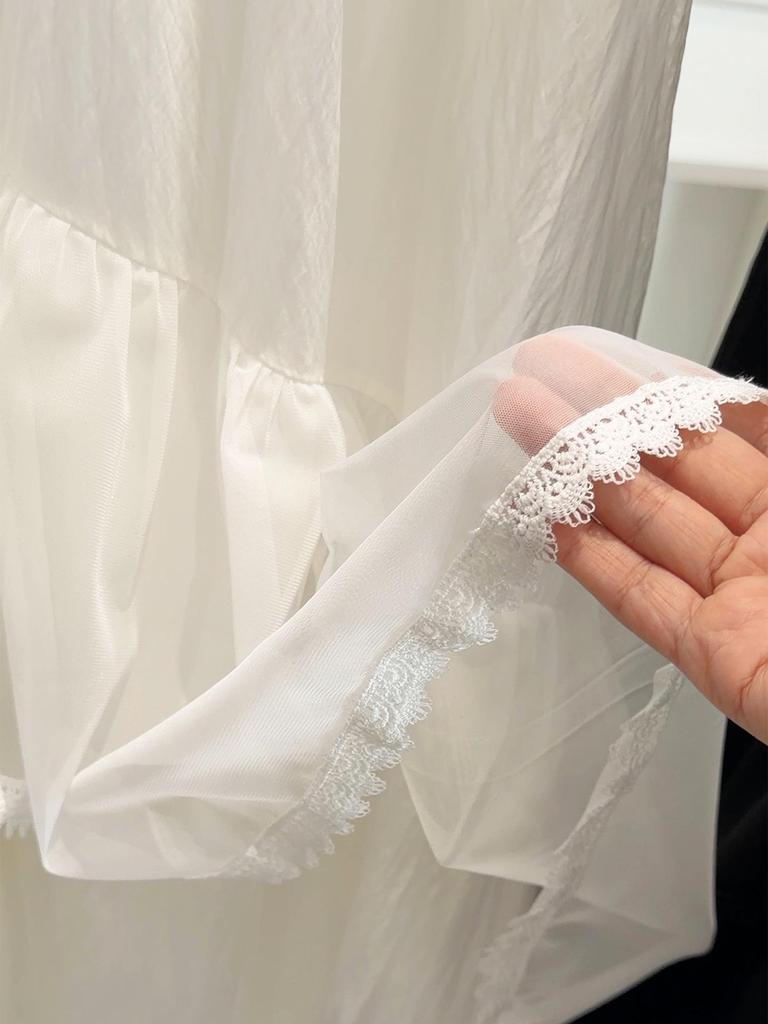 Irregular Lace Trim Mesh Midi Skirt - Women's High Waist A-line Skirt, Slimming & Hip-Covering Design for Spring 2026.