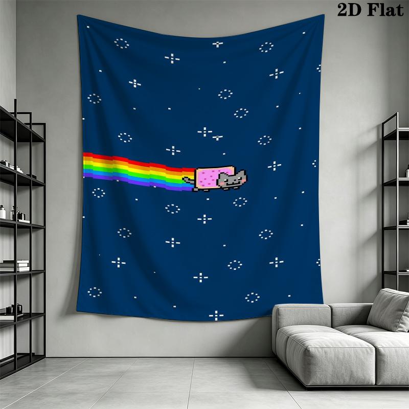 Nyan Cat Wandteppich Ästhetischer Wandbehang Gedruckter Stoffdecke Dekorative Wandteppiche für Schlafzimmer Wohnzimmer Heimdekoration